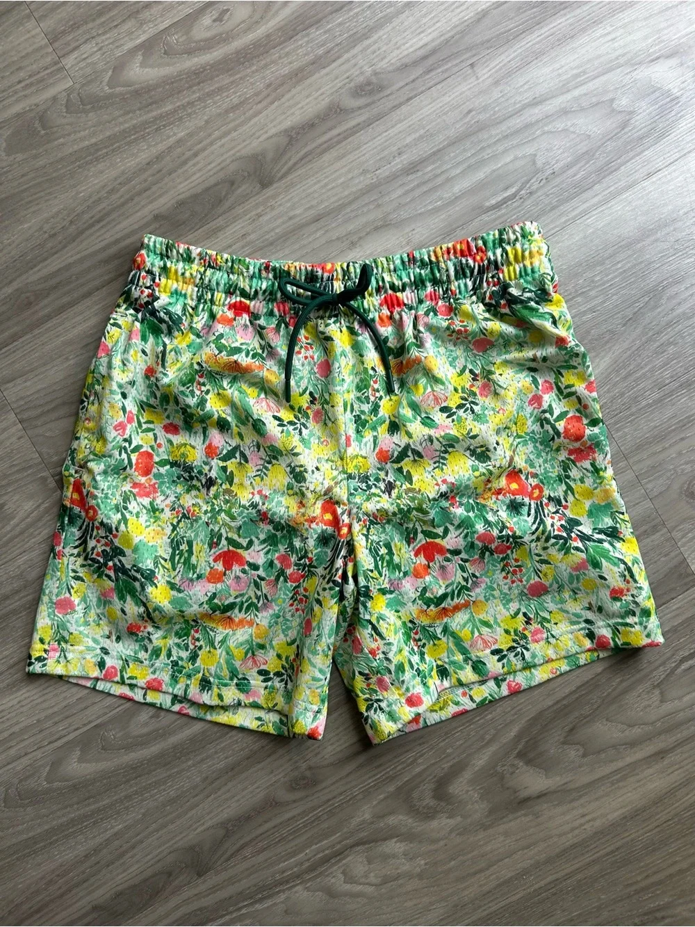 Green Multi FloralAthletic Mesh Lounge Trunks (Small)